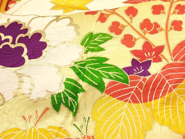 平和屋着物[]七五三　女の子　７歳　祝着　四つ身　駒刺繍　重ね山花文　金彩　逸品　DABA3937ma