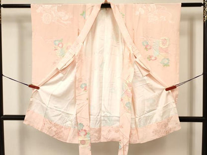 平和屋着物[]七五三　女の子　３歳　祝着　三つ身　地紋起こし　御所車鼓花文　逸品　DABA3938ma