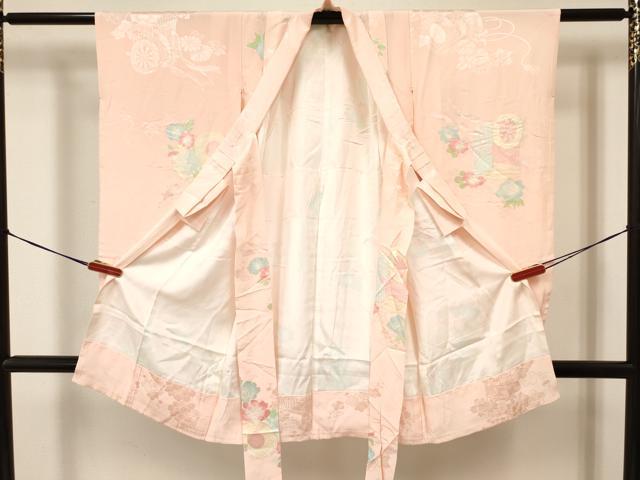 平和屋着物[]七五三　女の子　３歳　祝着　三つ身　地紋起こし　御所車鼓花文　逸品　DABA3938ma