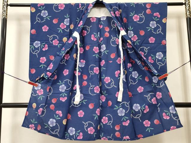 平和屋着物＊夏物 浴衣 女の子 ７歳 団扇 舞花文 綿 逸品 DABA3939ma