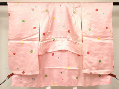 平和屋着物[]七五三　女の子　３歳　祝着　三つ身　長襦袢(単衣・半衿刺繍)・被布・小物セット　舞花文　金彩　箱付き　DABA3943ma