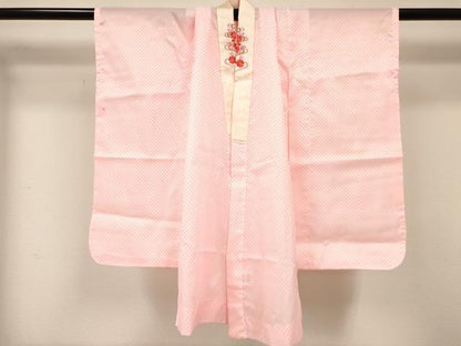 平和屋着物[]七五三　女の子　３歳　祝着　三つ身　長襦袢(単衣・半衿刺繍)・被布・小物セット　舞花文　金彩　箱付き　DABA3943ma
