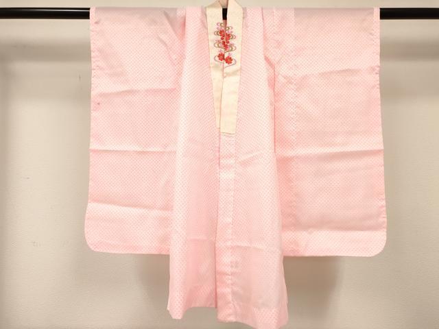 平和屋着物[]七五三　女の子　３歳　祝着　三つ身　長襦袢(単衣・半衿刺繍)・被布・小物セット　舞花文　金彩　箱付き　DABA3943ma
