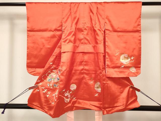 平和屋着物[]七五三　女の子　３歳　祝着　三つ身　長襦袢(無双仕立て)・被布・小物セット　飛鶴鈴花文　金彩　箱付き　DABA3944ma