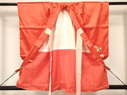 平和屋着物[]七五三　女の子　３歳　祝着　三つ身　長襦袢(無双仕立て)・被布・小物セット　飛鶴鈴花文　金彩　箱付き　DABA3944ma