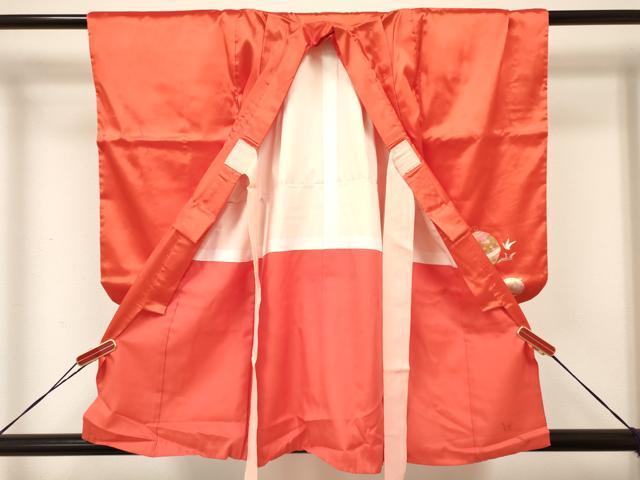 平和屋着物[]七五三　女の子　３歳　祝着　三つ身　長襦袢(無双仕立て)・被布・小物セット　飛鶴鈴花文　金彩　箱付き　DABA3944ma