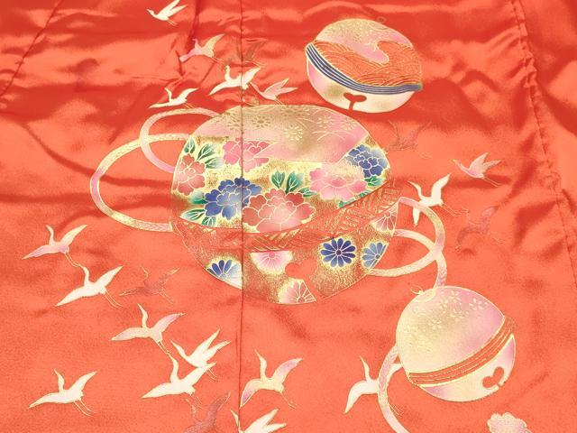 平和屋着物[]七五三　女の子　３歳　祝着　三つ身　長襦袢(無双仕立て)・被布・小物セット　飛鶴鈴花文　金彩　箱付き　DABA3944ma