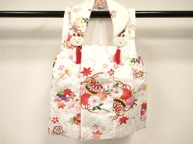平和屋着物[]七五三　女の子　３歳　祝着　三つ身　長襦袢(単衣)・被布・小物セット　鞠花文　金彩　箱付き　DABA3945ma