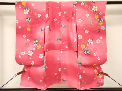 平和屋着物[]七五三　女の子　３歳　祝着　三つ身　長襦袢(単衣)・被布セット　鞠花文　暈し染め　金彩　DABA3949ma