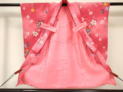 平和屋着物[]七五三　女の子　３歳　祝着　三つ身　長襦袢(単衣)・被布セット　鞠花文　暈し染め　金彩　DABA3949ma