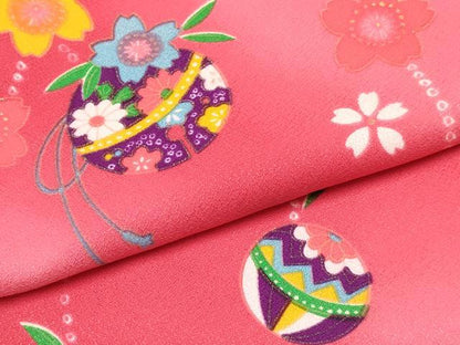 平和屋着物[]七五三　女の子　３歳　祝着　三つ身　長襦袢(単衣)・被布セット　鞠花文　暈し染め　金彩　DABA3949ma