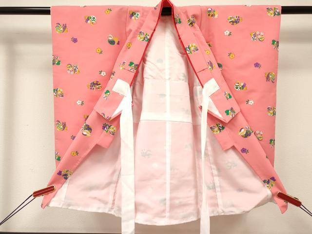 平和屋着物[]七五三　女の子　３歳　祝着　三つ身　被布セット　鴛鴦花文　金彩　DABA3950ma