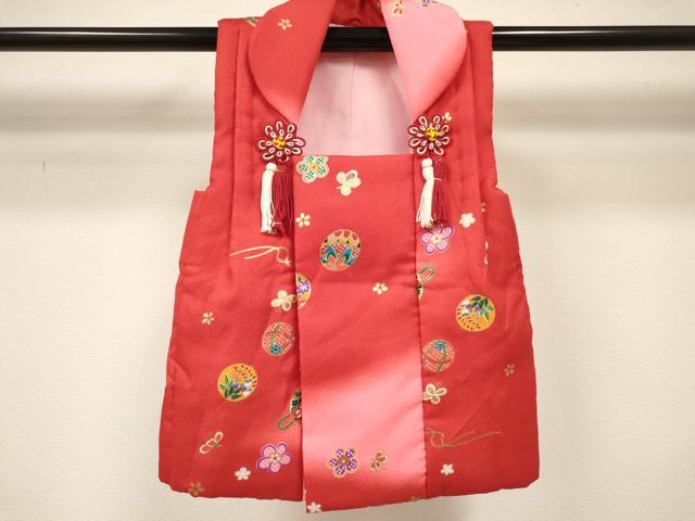 平和屋着物[]七五三　女の子　３歳　祝着　三つ身　被布セット　鞠花文　暈し染め　金彩　洗える着物　DABA3951ma