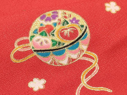 平和屋着物[]七五三　女の子　３歳　祝着　三つ身　被布セット　鞠花文　暈し染め　金彩　洗える着物　DABA3951ma
