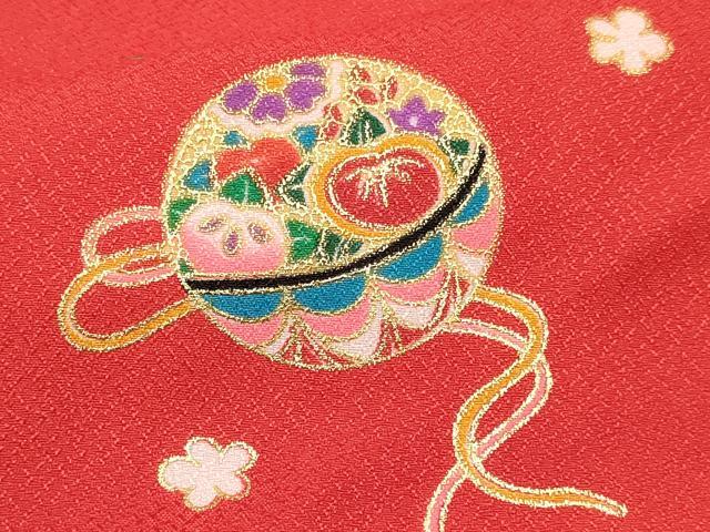 平和屋着物[]七五三　女の子　３歳　祝着　三つ身　被布セット　鞠花文　暈し染め　金彩　洗える着物　DABA3951ma