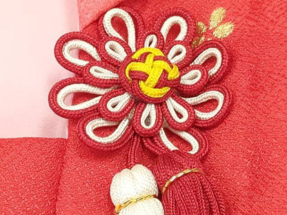 平和屋着物[]七五三　女の子　３歳　祝着　三つ身　被布セット　鞠花文　暈し染め　金彩　洗える着物　DABA3951ma