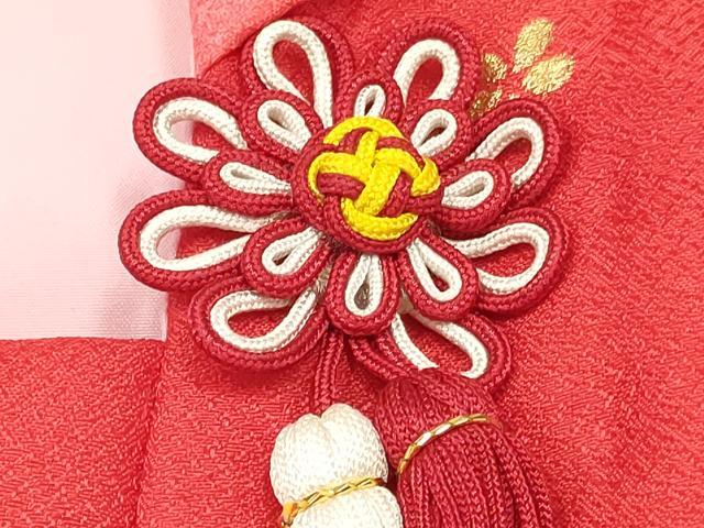 平和屋着物[]七五三　女の子　３歳　祝着　三つ身　被布セット　鞠花文　暈し染め　金彩　洗える着物　DABA3951ma