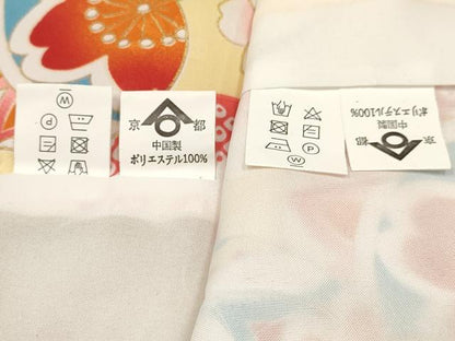 平和屋着物[]七五三　女の子　３歳　祝着　三つ身　被布セット　鞠花松文　金彩　DABA3952ma