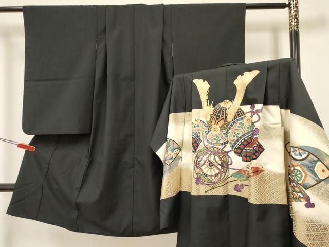 平和屋着物[]七五三　男の子　祝着・羽織セット　龍　兜　亀甲源氏車花文　暈し染め　金彩　洗える着物　DABA3957ma