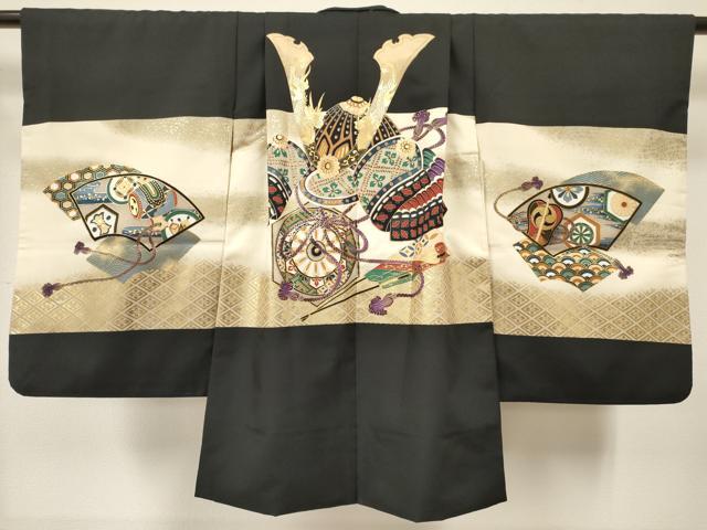 平和屋着物[]七五三　男の子　祝着・羽織セット　龍　兜　亀甲源氏車花文　暈し染め　金彩　洗える着物　DABA3957ma