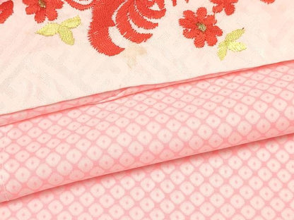 平和屋着物[]七五三　女の子　７歳　祝着　四つ身　長襦袢(単衣・半衿刺繍)セット　舞蝶花車文　暈し染め　金彩　逸品　DABA3959ma