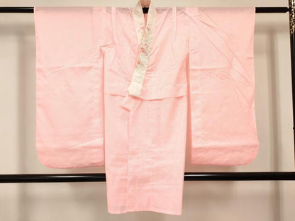 平和屋着物[]七五三　女の子　７歳　祝着　四つ身　襦袢(単衣・半衿刺繍)セット　扇面花蝶御所車文　暈し染め　金彩　DABA3960ma