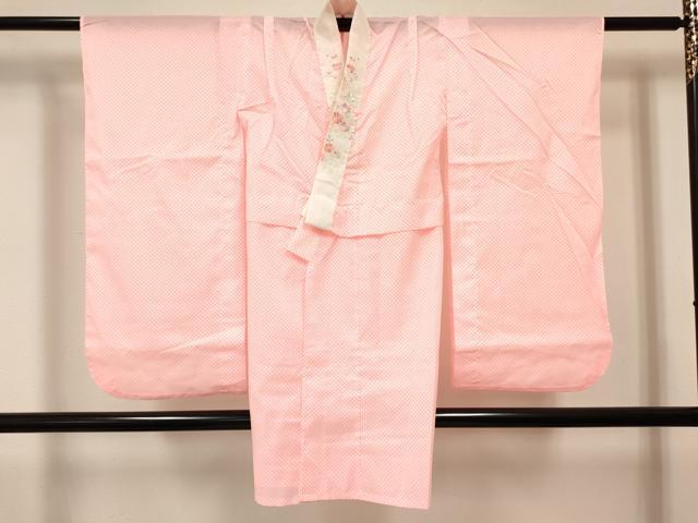 平和屋着物[]七五三　女の子　７歳　祝着　四つ身　襦袢(単衣・半衿刺繍)セット　扇面花蝶御所車文　暈し染め　金彩　DABA3960ma
