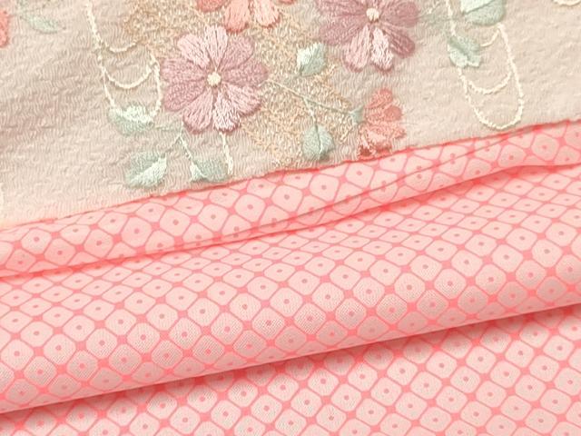 平和屋着物[]七五三　女の子　７歳　祝着　四つ身　襦袢(単衣・半衿刺繍)セット　扇面花蝶御所車文　暈し染め　金彩　DABA3960ma