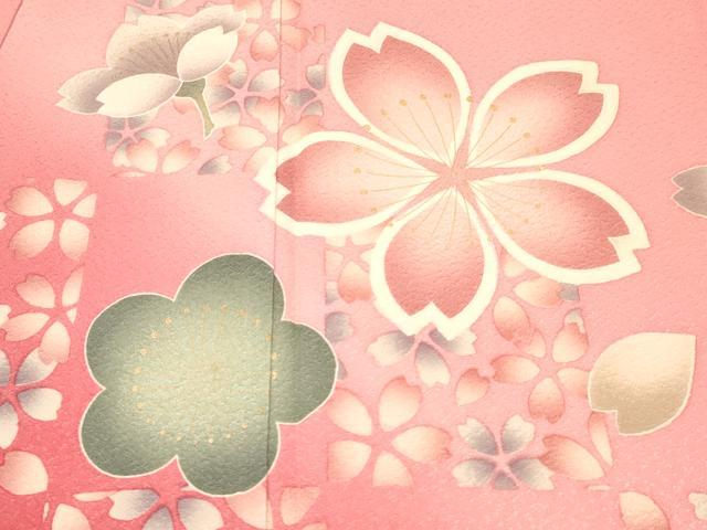 平和屋着物[]七五三　女の子　７歳　祝着　四つ身　長襦袢(単衣)・袋帯・しごきセット　色紙舞桜文　暈し染め　金彩　逸品　DABA3962ma