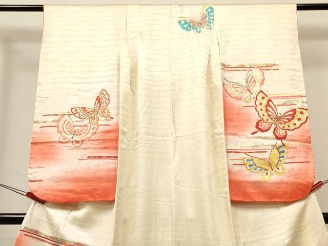 平和屋着物∵女の子 十三参り 子供 祝着 駒刺繍 舞蝶文 暈し染め 金彩 逸品 DABA3963ma