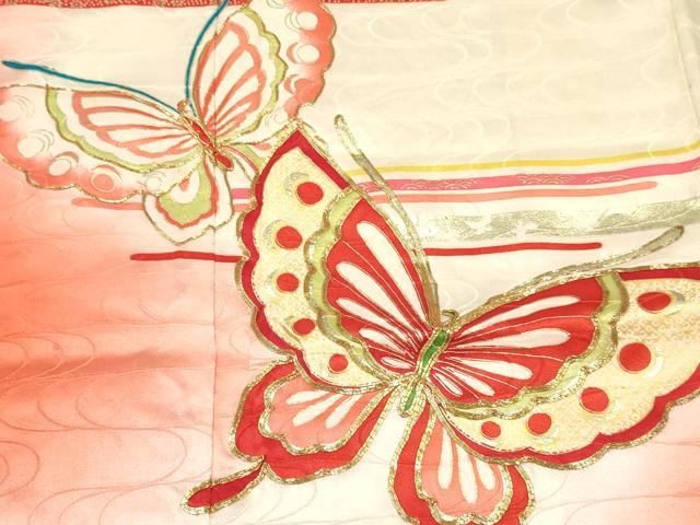 平和屋着物∵女の子 十三参り 子供 祝着 駒刺繍 舞蝶文 暈し染め 金彩 逸品 DABA3963ma