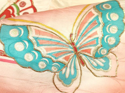 平和屋着物∵女の子 十三参り 子供 祝着 駒刺繍 舞蝶文 暈し染め 金彩 逸品 DABA3963ma