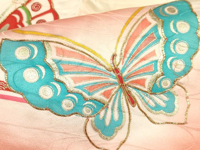 平和屋着物∵女の子 十三参り 子供 祝着 駒刺繍 舞蝶文 暈し染め 金彩 逸品 DABA3963ma