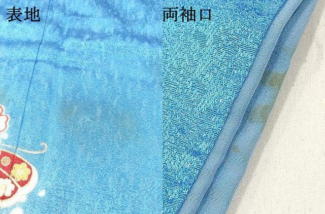 平和屋着物[]七五三　女の子　７歳　祝着　四つ身　花蝶文　金彩　銀通し地　逸品　DABA3964ma
