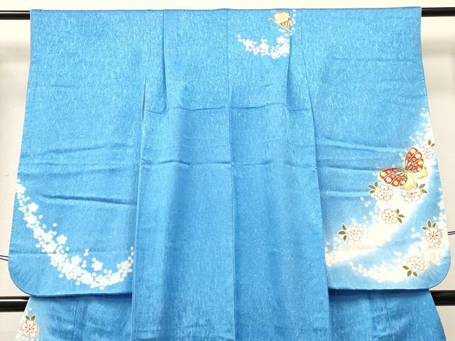 平和屋着物[]七五三　女の子　７歳　祝着　四つ身　花蝶文　金彩　銀通し地　逸品　DABA3964ma
