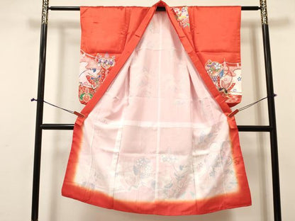 平和屋着物[]七五三　女の子　７歳　祝着　四つ身　鞠花蝶文　金彩　逸品　DABA3966ma