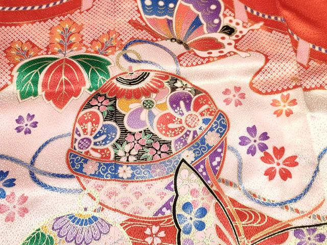 平和屋着物[]七五三　女の子　７歳　祝着　四つ身　鞠花蝶文　金彩　逸品　DABA3966ma
