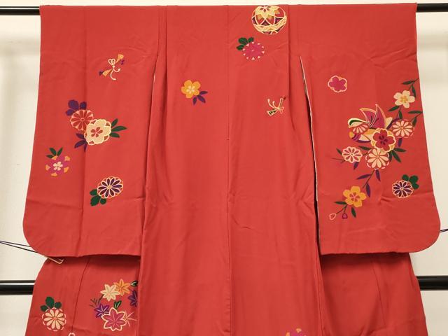 平和屋着物[]七五三　女の子　７歳　祝着　四つ身　刺繍　花蝶文　金彩　逸品　DABA3967ma