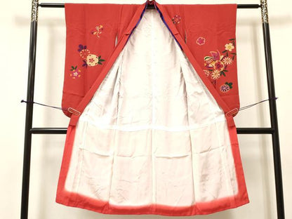平和屋着物[]七五三　女の子　７歳　祝着　四つ身　刺繍　花蝶文　金彩　逸品　DABA3967ma
