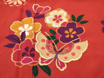 平和屋着物[]七五三　女の子　７歳　祝着　四つ身　刺繍　花蝶文　金彩　逸品　DABA3967ma