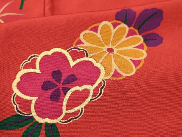 平和屋着物[]七五三　女の子　７歳　祝着　四つ身　刺繍　花蝶文　金彩　逸品　DABA3967ma