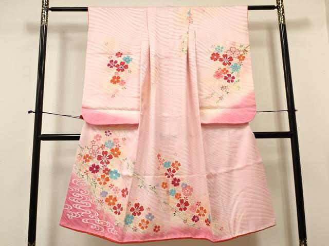 平和屋着物[]七五三　女の子　７歳　祝着　四つ身　流水花文　暈し染め　金彩　逸品　DABA3968ma