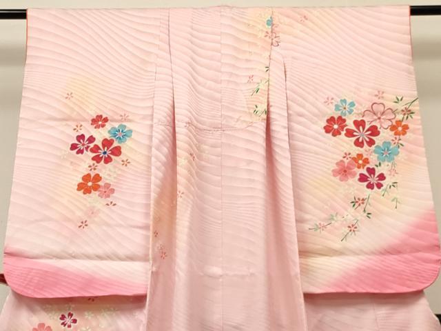 平和屋着物[]七五三　女の子　７歳　祝着　四つ身　流水花文　暈し染め　金彩　逸品　DABA3968ma