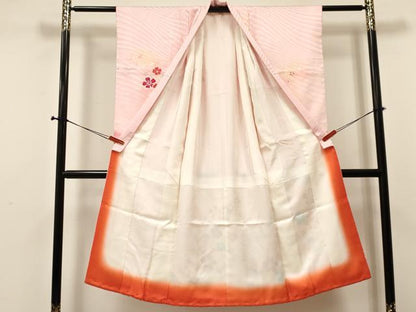 平和屋着物[]七五三　女の子　７歳　祝着　四つ身　流水花文　暈し染め　金彩　逸品　DABA3968ma