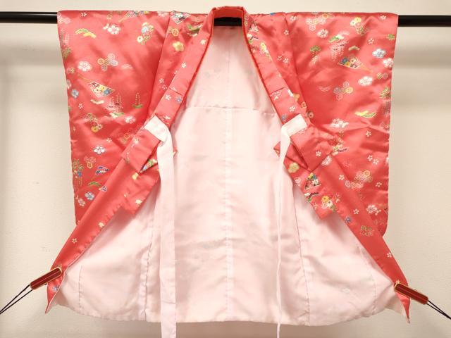平和屋着物[]七五三　女の子　３歳　祝着　三つ身　長襦袢(単衣)・被布セット　扇面花文　洗える着物　DABA3969ma