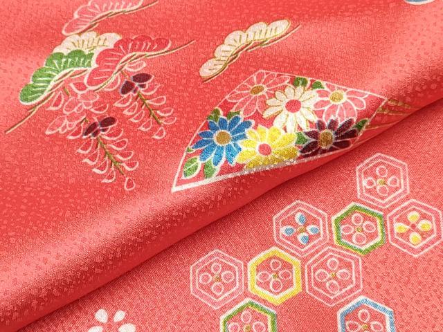 平和屋着物[]七五三　女の子　３歳　祝着　三つ身　長襦袢(単衣)・被布セット　扇面花文　洗える着物　DABA3969ma
