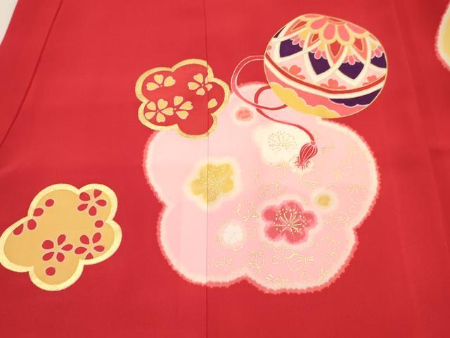 平和屋着物[]七五三　女の子　３歳　祝着　三つ身　長襦袢(袷・半衿刺繍)セット　駒刺繍　鞠花文　金彩　逸品　DABA3971ma