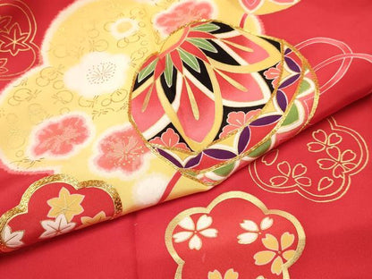 平和屋着物[]七五三　女の子　３歳　祝着　三つ身　長襦袢(袷・半衿刺繍)セット　駒刺繍　鞠花文　金彩　逸品　DABA3971ma