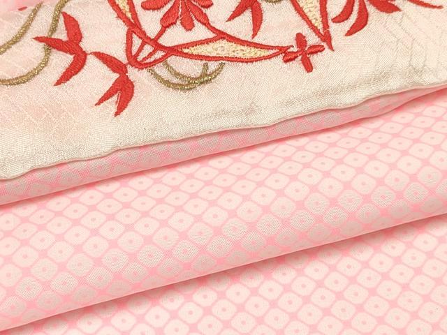 平和屋着物[]七五三　女の子　７歳　祝着　四つ身　長襦袢(無双仕立て・半衿刺繍)セット　檜扇熨斗花文　暈し染め　金彩　逸品　DABA3972ma