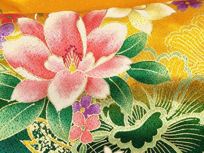 平和屋着物[]七五三　女の子　７歳　祝着　四つ身　襦袢(単衣・半衿刺繍)セット　草花文　暈し染め　金彩　DABA3973ma